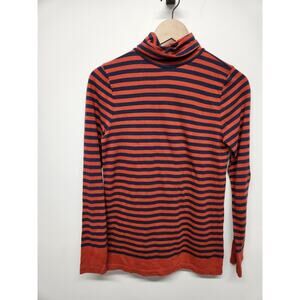 J.Crew Tissue T Cotton Stripped Turtle Neck Long Sleeve Top, Sz M, Crimson/Navy